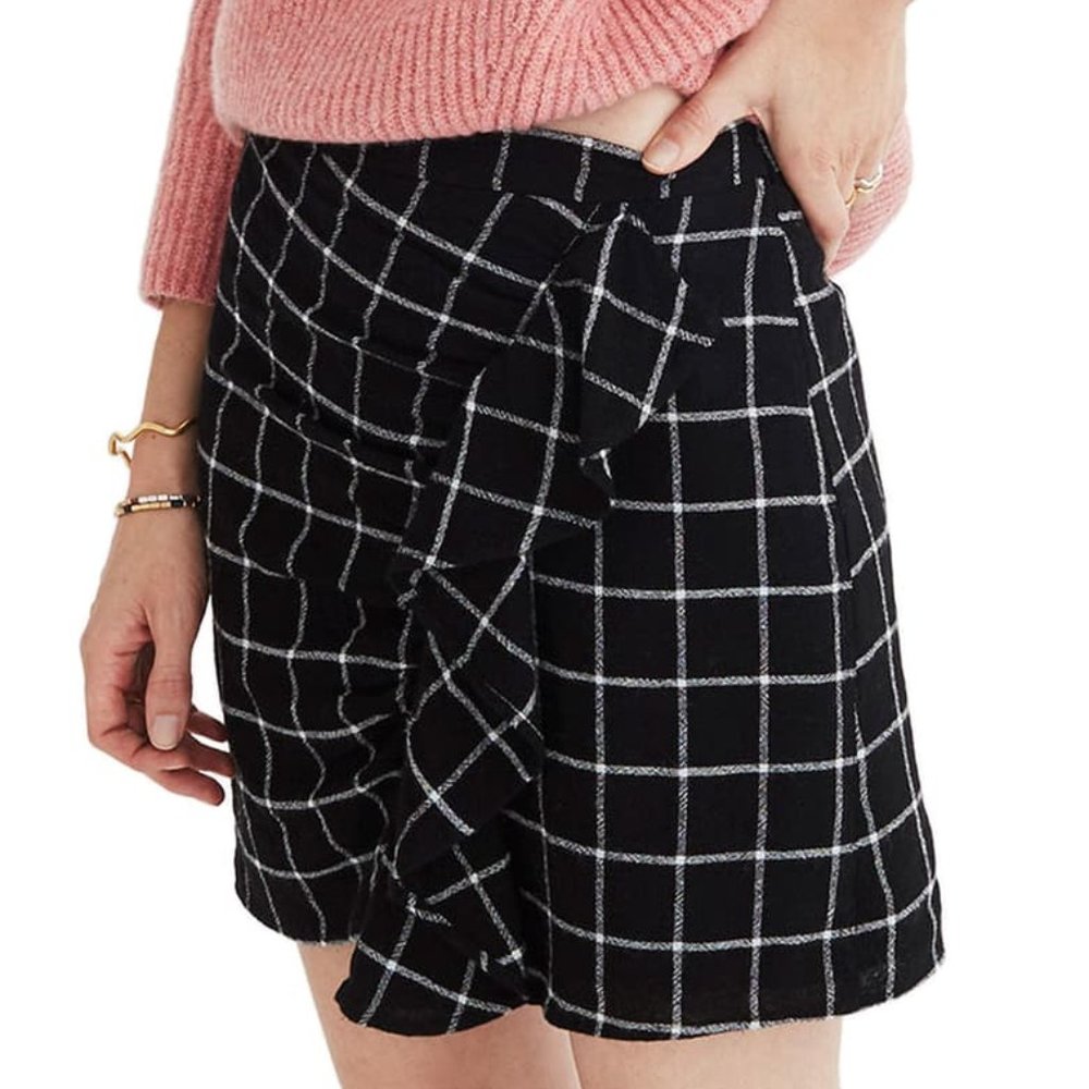 Madewell Ruffle Front Skirt Black White Size 14